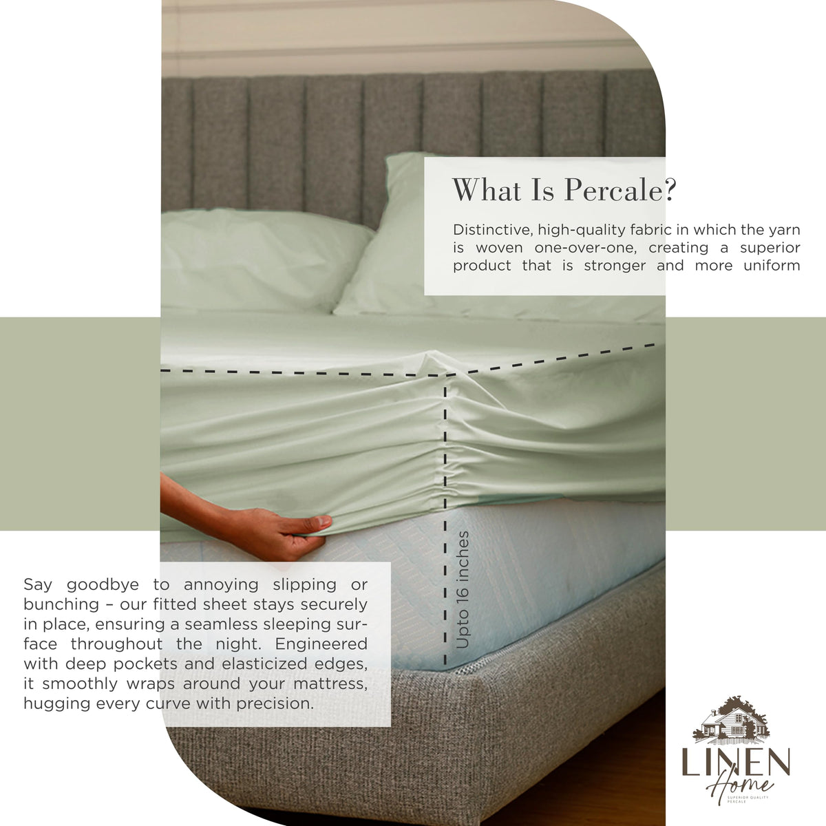 Linen Home close-up percale weave reveals durable 200-thread-count fabric.