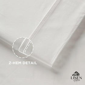 Linen Home percale pillowcase hem stitch detail highlights durable construction.