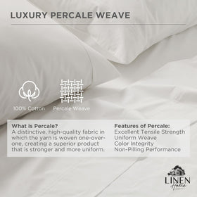 Linen Home percale pillowcase queen 2pc white on bed demonstrates premium fit.