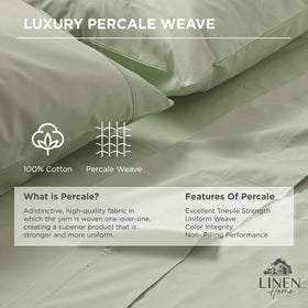 Linen Home 100% cotton percale queen sheet close-up fabric highlighting crisp weave.