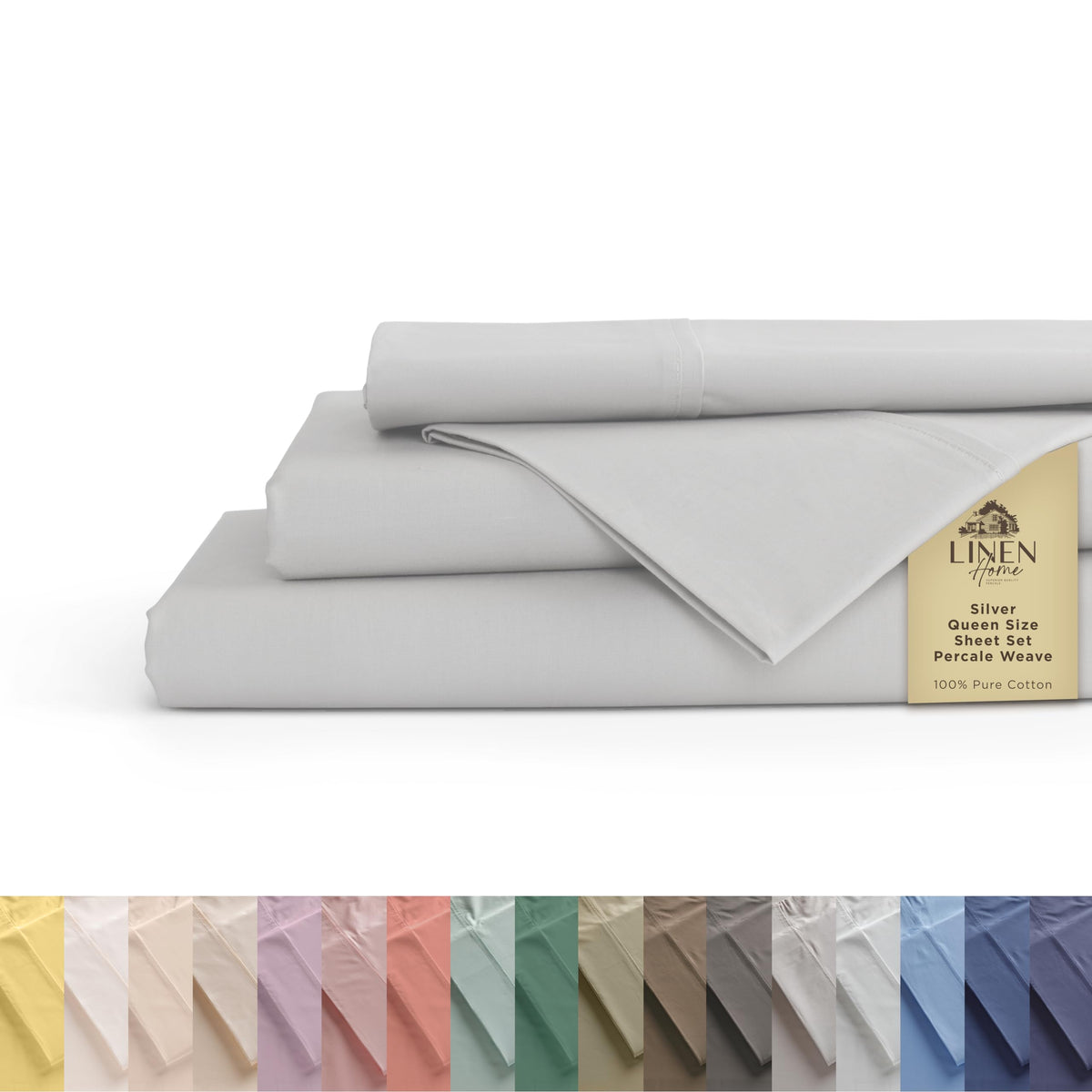 Linen Home queen flat sheet in crisp percale for hotel-like sleep comfort