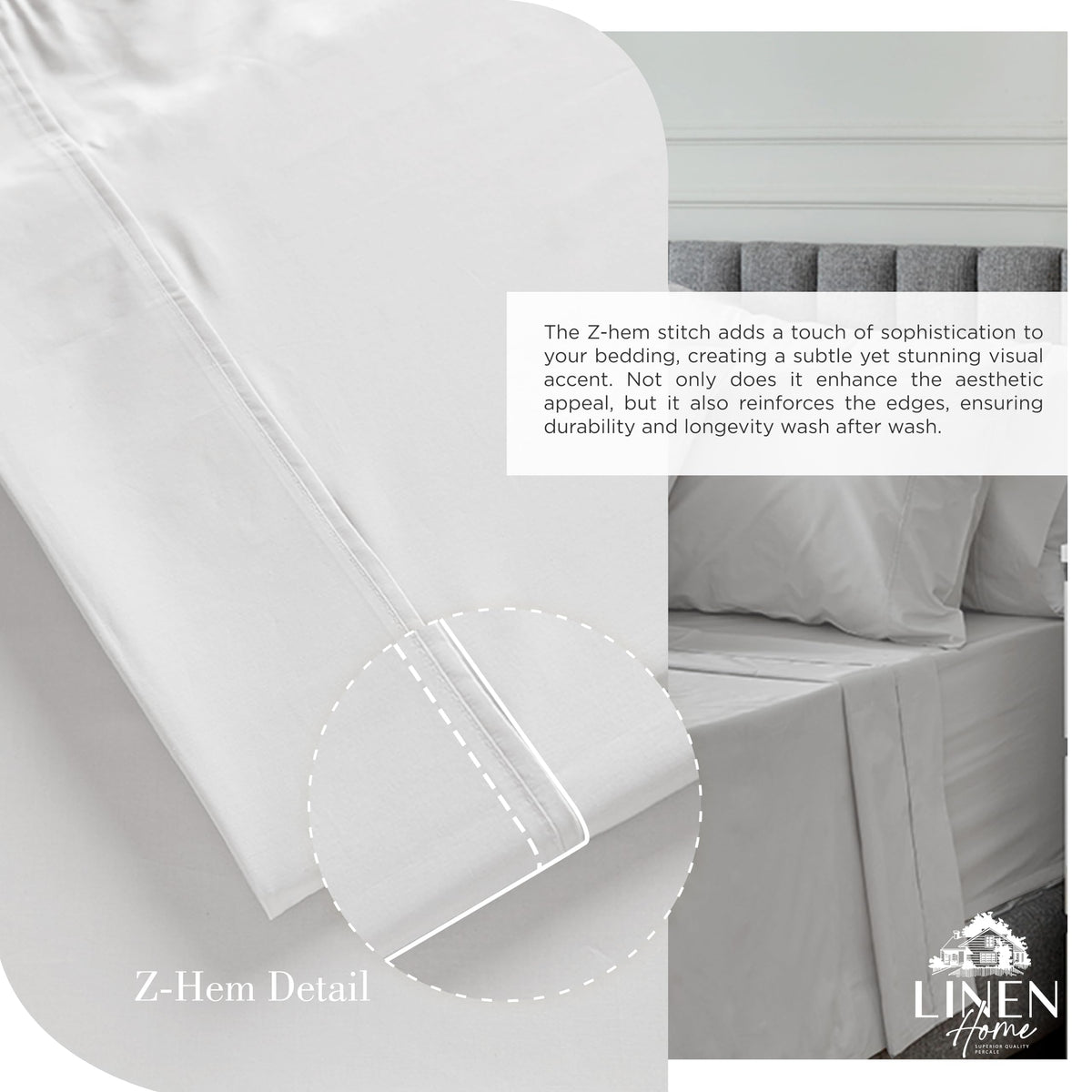Linen Home queen pillowcase pair with durable z-hem stitch