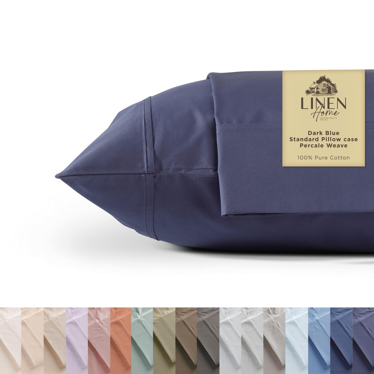 Linen Home pillowcase queen dark blue 2-pack with hotel-crisp finish