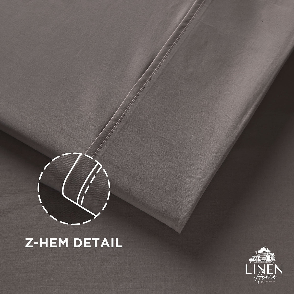 Linen Home pillowcase with z-hem stitch in charcoal