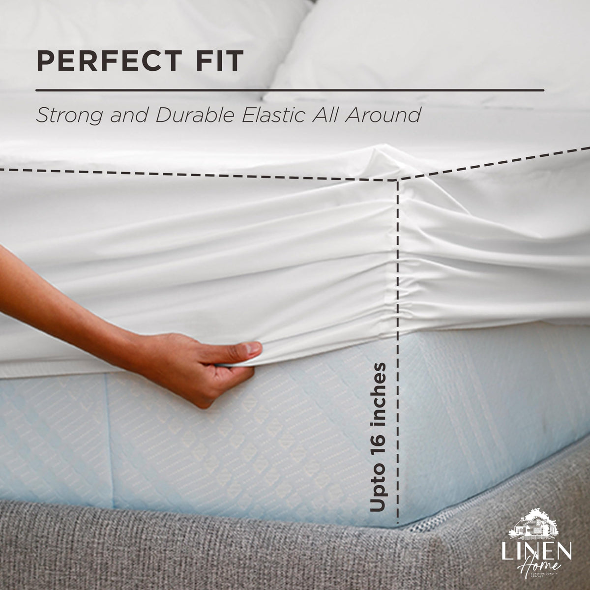 Linen Home queen fitted sheet neatly on bed for cool, breathable sleep