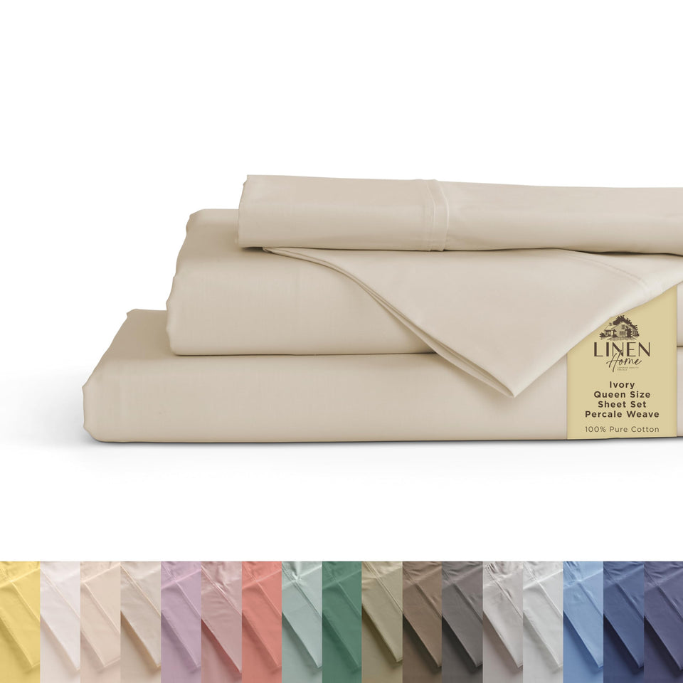 Linen Home queen ivory percale sheets offer hotel-like crispness.
