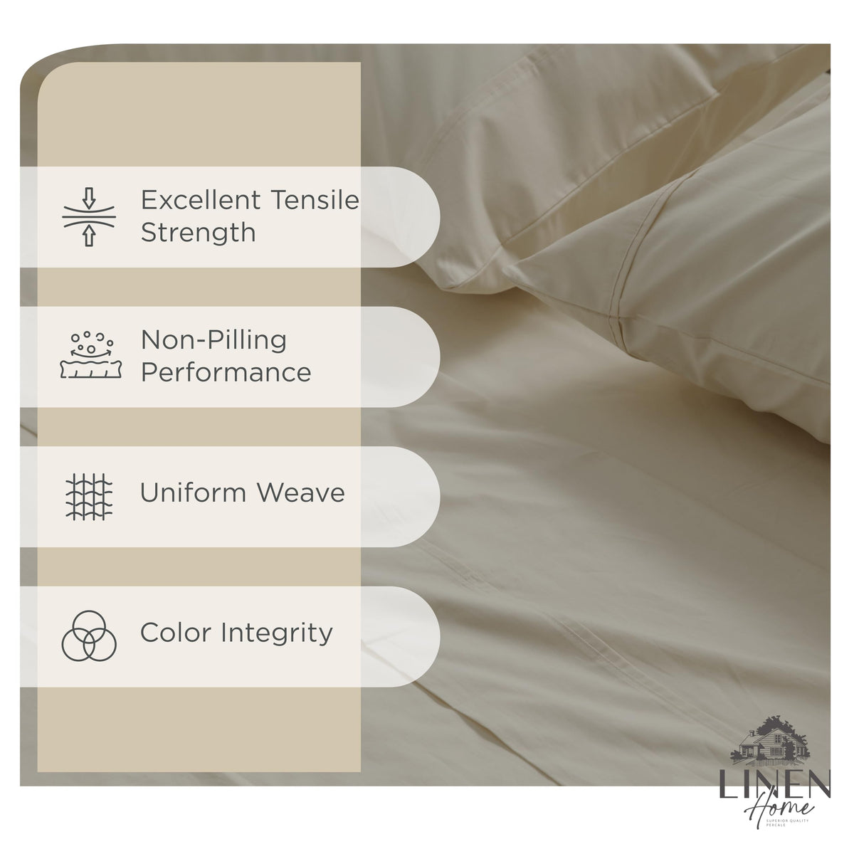 Linen Home deep-pocket fitted sheet on a queen bed for a secure fit