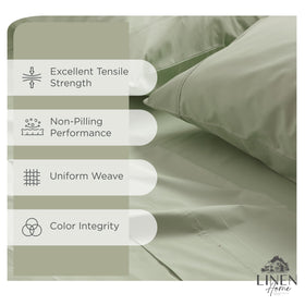 Linen Home Sage Percale king fitted deep-pocket view demonstrates secure 16-inch fit.