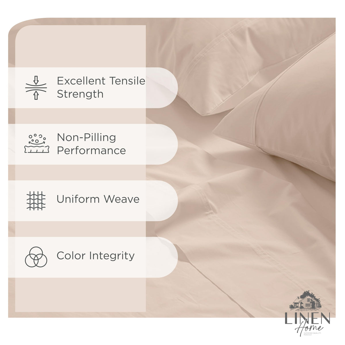 Linen Home sand shell fitted sheet with deep pockets keeps the mattress secure and smooth.