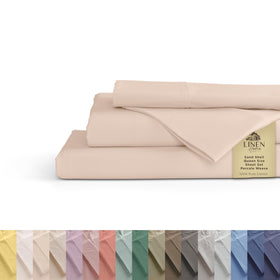 Linen Home sand shell flat sheet offers crisp percale comfort for cool nights.