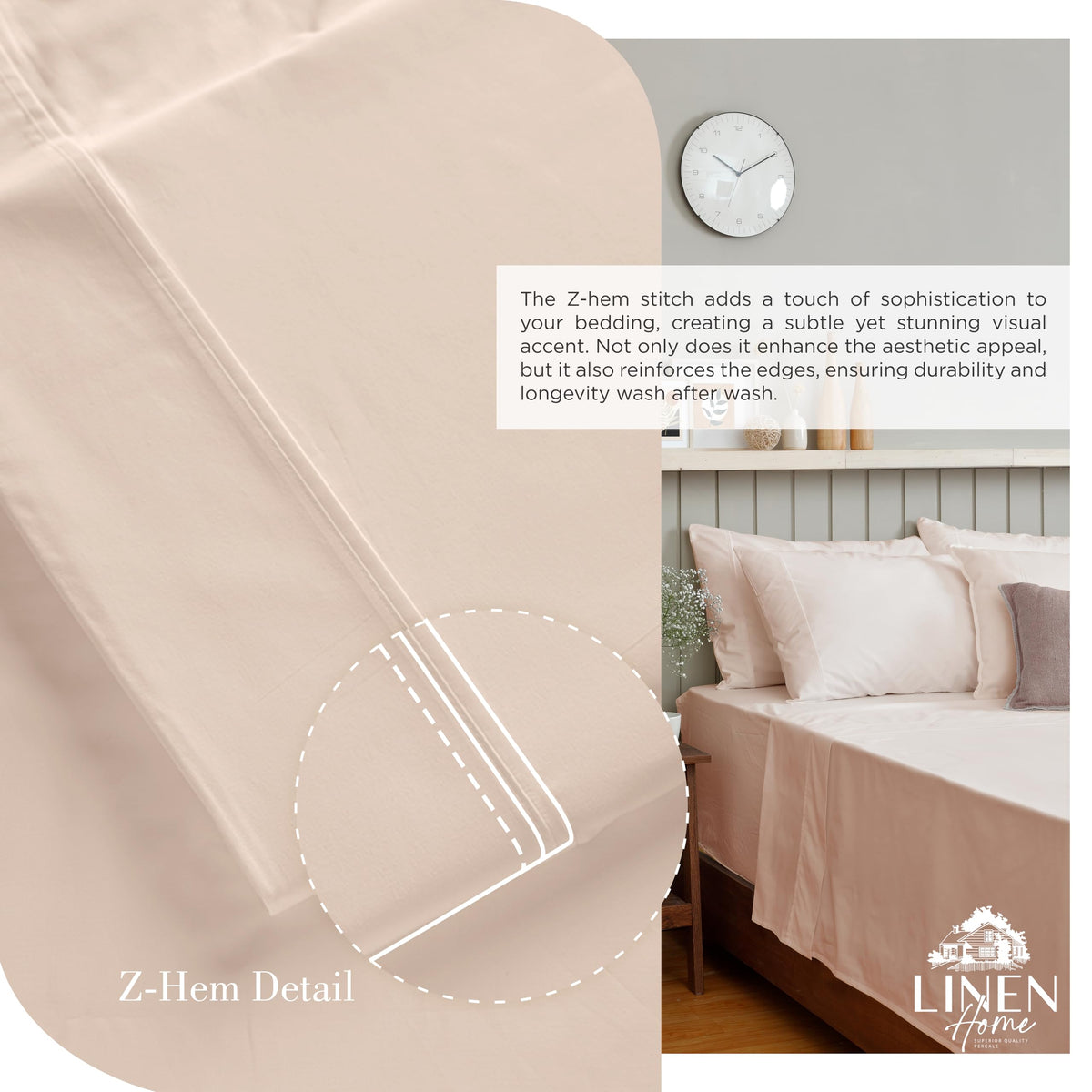 Linen Home sand shell pillowcases provide soft, durable nightly comfort.