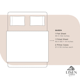 Linen Home sand shell queen-size set includes flat sheet, fitted sheet, and two pillowcases.