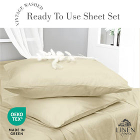 Linen Home queen flat sheet close-up highlights crisp, durable hem stitching.