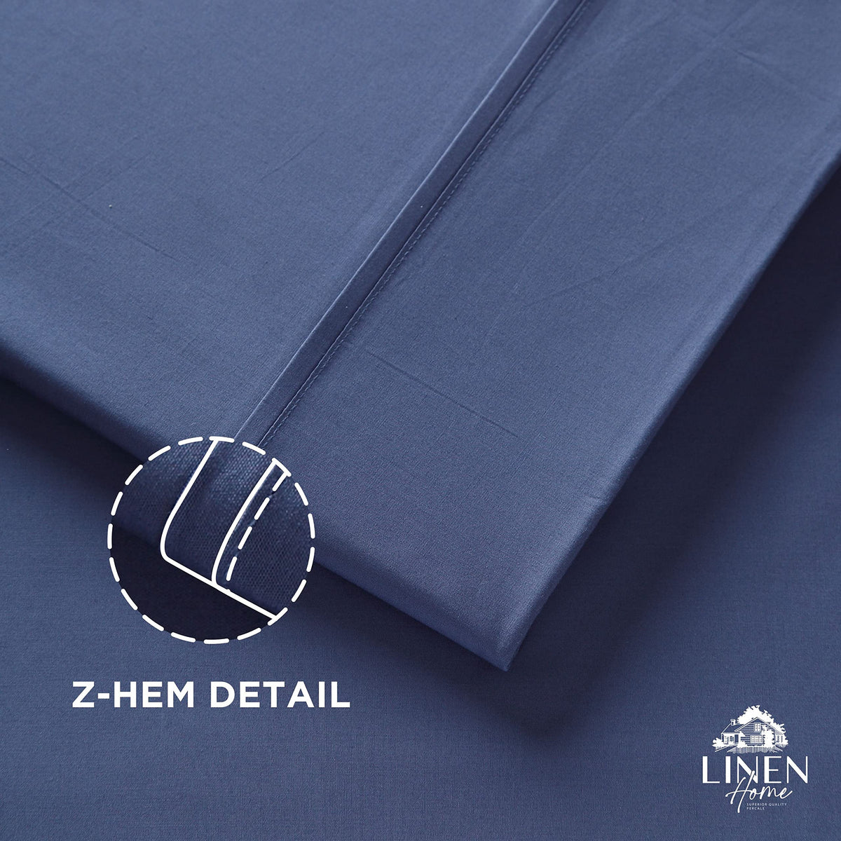Linen Home z-hem stitch closeup showing premium finish and edge security