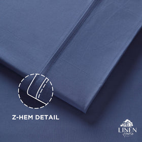 Linen Home z-hem stitch closeup showing premium finish and edge security