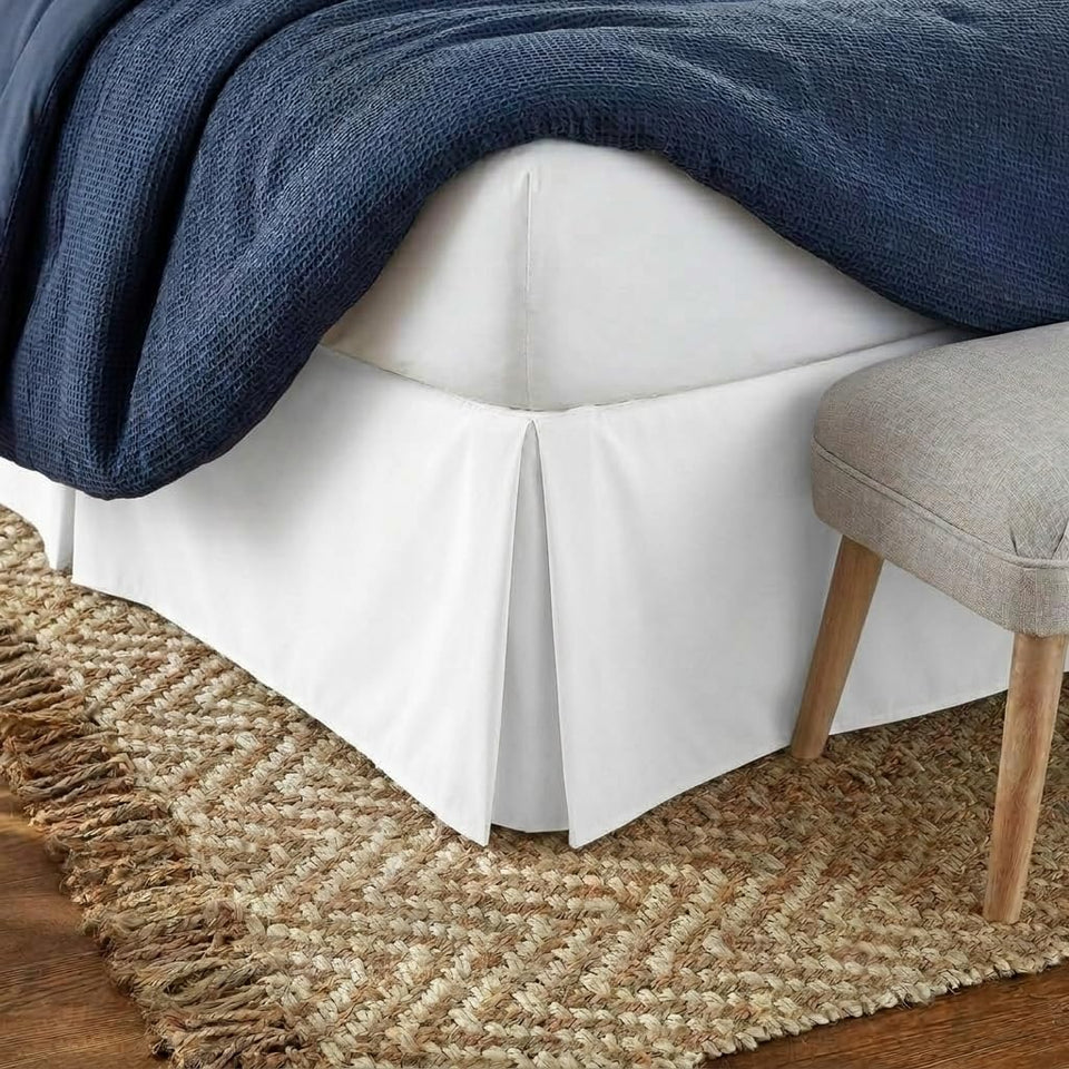 Linen Market bed skirt with 14-inch drop provides full floor-to-mattress coverage.