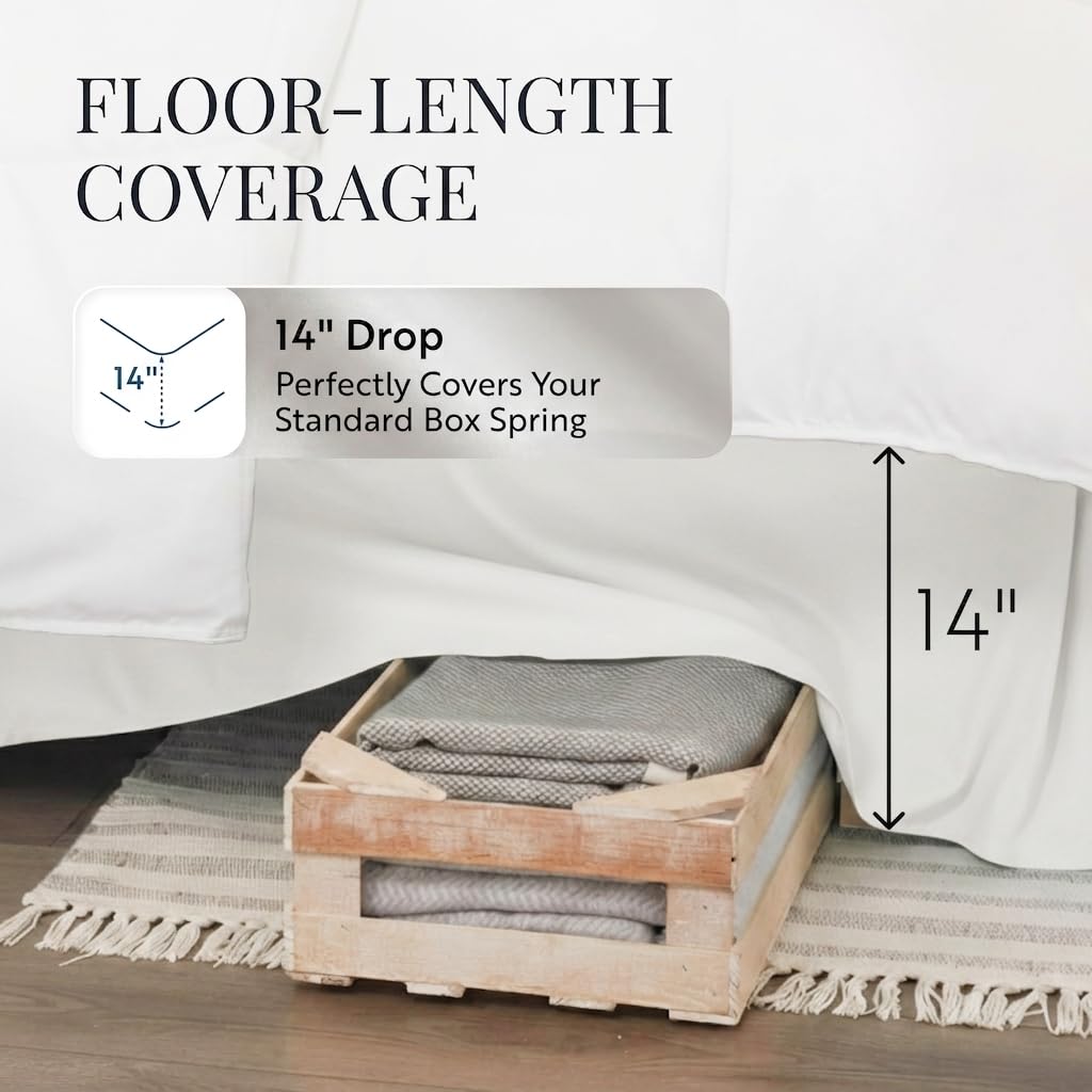 Linen Market bed skirt with quadruple front and side pleats for tailored elegance.