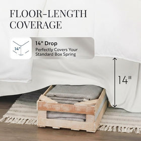 Linen Market bed skirt with quadruple front and side pleats for tailored elegance.
