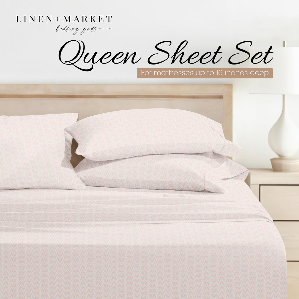 Close-up showing deep-pocket fit on Linen Market sheets