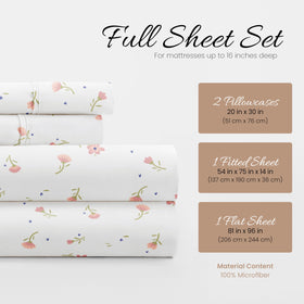 Linen Market full sheet set on bed showing complete 4-piece package for easy replacement.