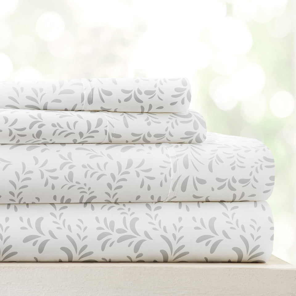 Linen Market king-size sheets in Gray Vines laid flat for a soft, serene bedroom look.