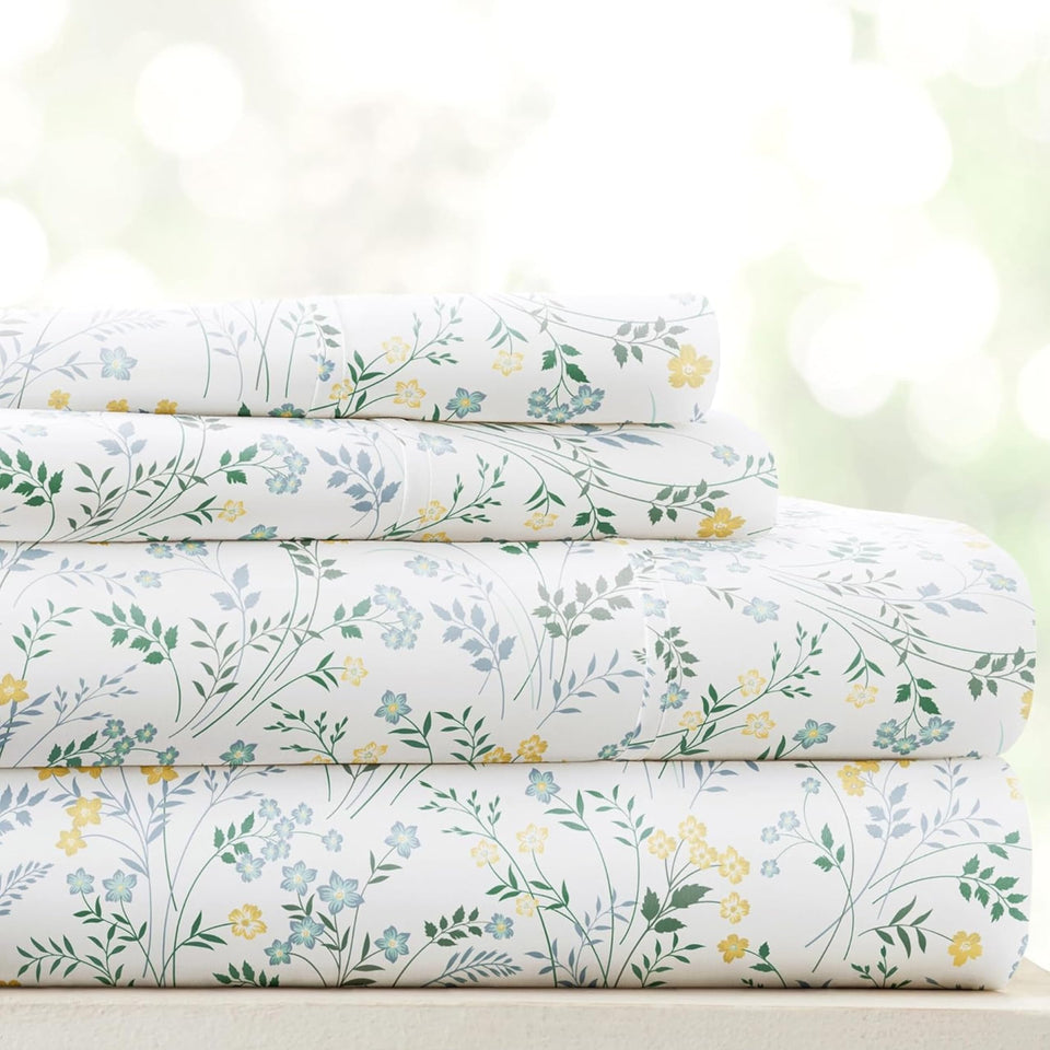 Linen Market patterned microfiber king sheet set folded, showcasing ultra-soft, cozy texture.