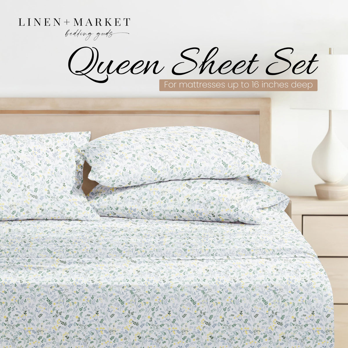 Linen Market deep-pocket 16in design ensures a secure fit on tall mattresses.