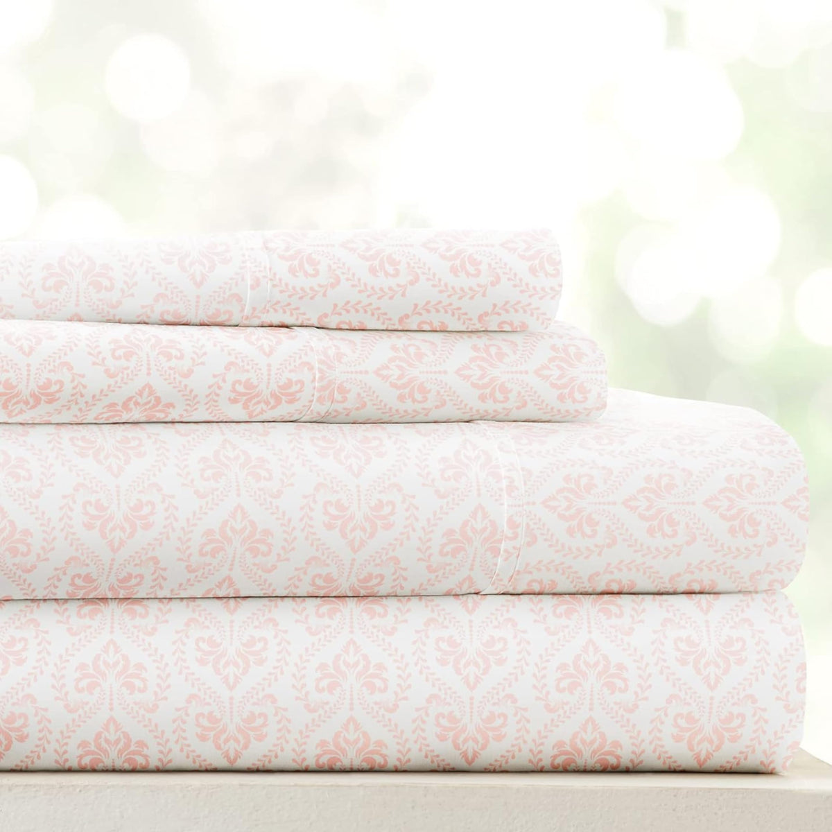 Linen Market patterned microfiber queen sheet set on bed for everyday comfort