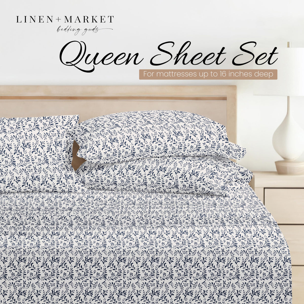 Queen sheet set fitted sheet from Linen Market showing deep-pocket fit
