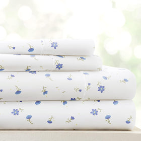 Linen Market Soft Floral Light Blue queen sheet set highlighting cozy style and easy care.