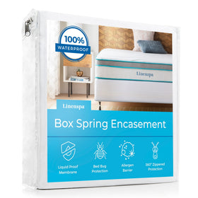 Linenspa box spring encasement with 360° protection guarding bed from spills and accidents