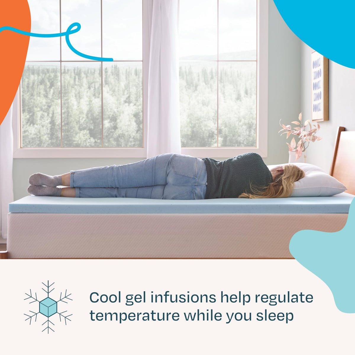 Linenspa gel memory foam topper close up fabric highlights breathable contouring support.