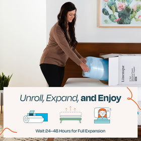 Linenspa queen topper on bed demonstrates easy setup and fit.