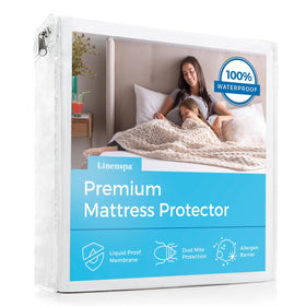 Linenspa waterproof mattress protector king top view guards against spills while preserving a dry sleeping surface