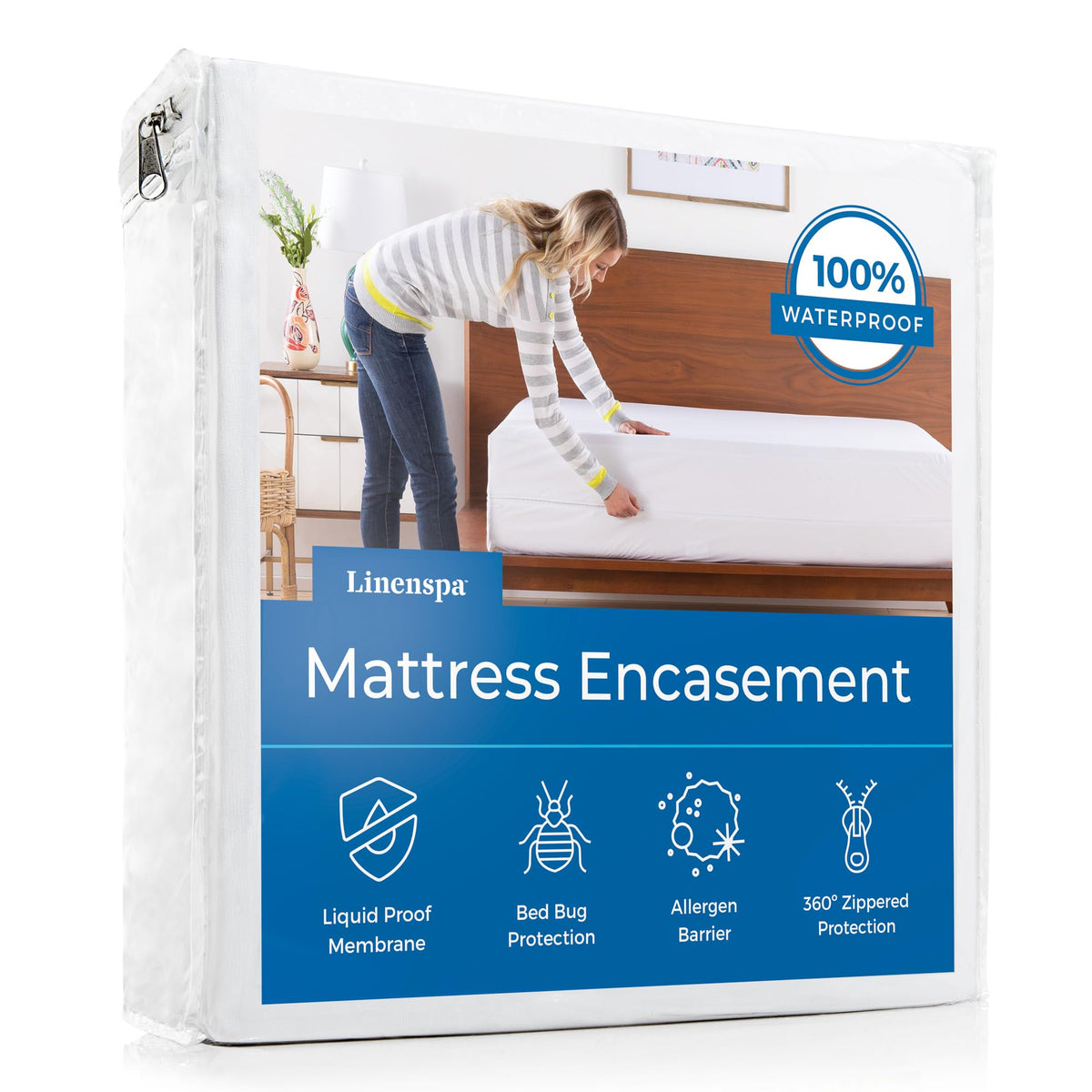 Linenspa king zippered mattress encasement provides 360° protection for a clean bed