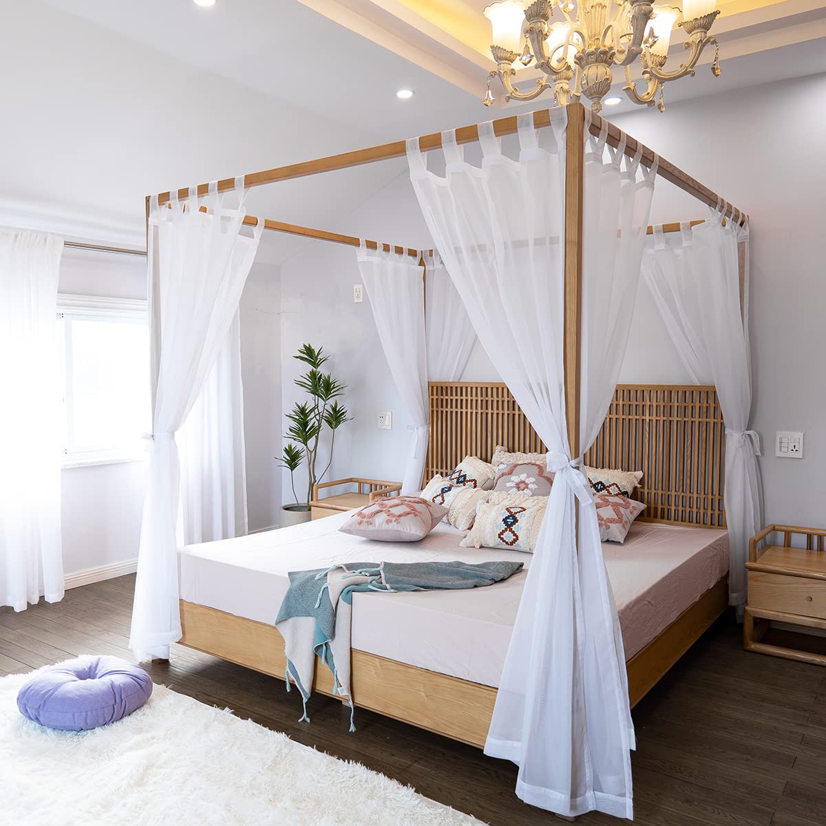 Linentalks sheer canopy curtains for full bed create cozy, fairy tale vibe.