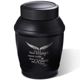 LINES ARTE black angel wings urn offers a dignified display for adult ashes.