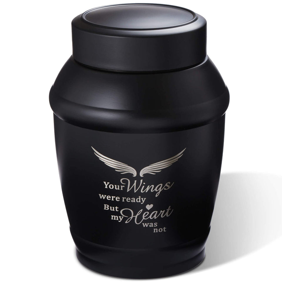 LINES ARTE black angel wings urn offers a dignified display for adult ashes.