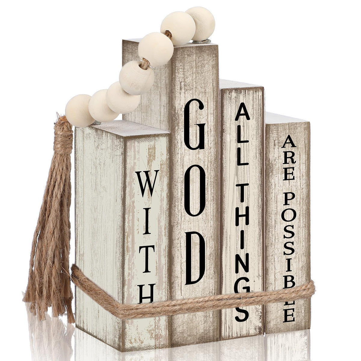 Lineshading Christian book stack with God All Things Are Possible on a shelf centerpiece.