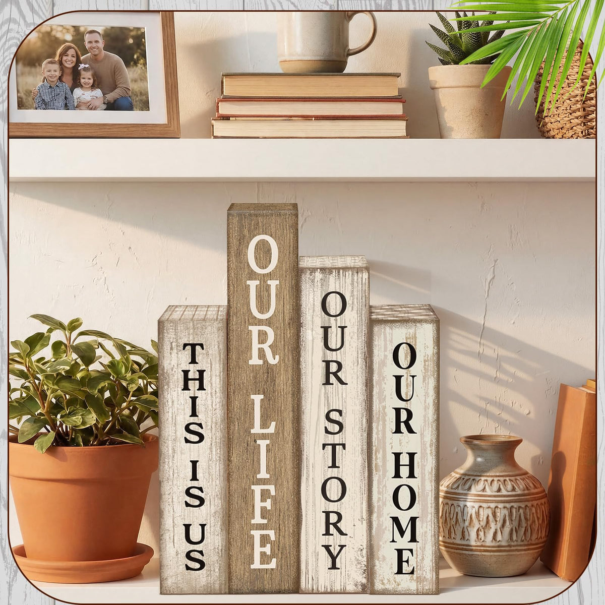 Lineshading compact decor signs ideal for trays and mantels.