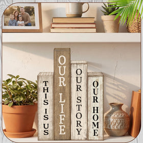 Lineshading compact decor signs ideal for trays and mantels.