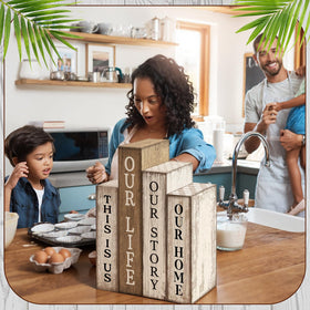 Lineshading rustic sign This is Us brings rustic charm to entryway.
