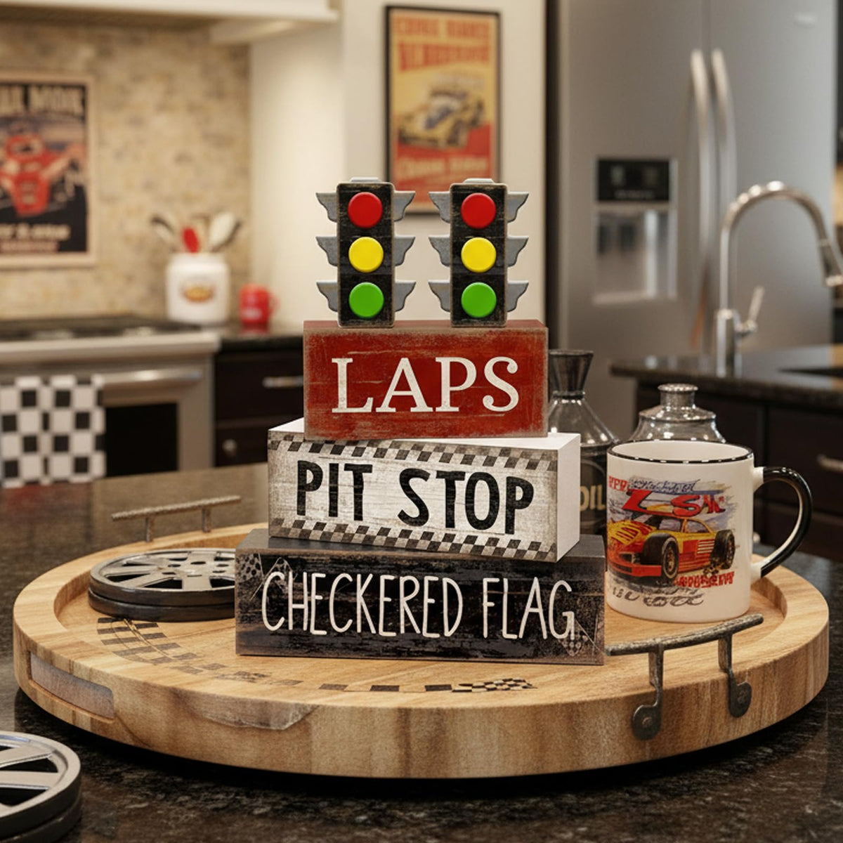 Lineshading race car table decor 2 enhances table styling with racing vibes.
