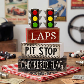 Lineshading race car themed home decor adds subtle party energy.