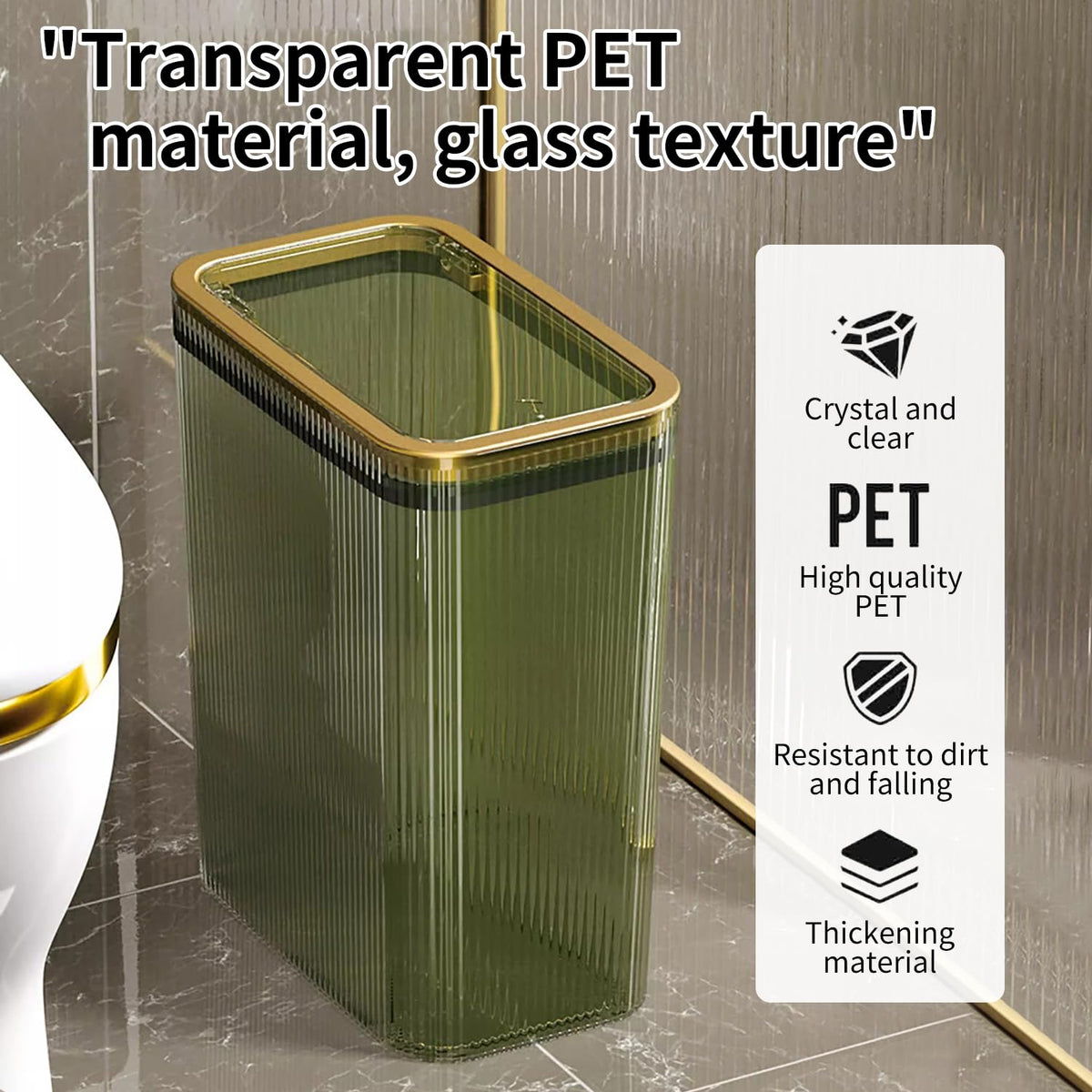 Lingerlanden 10L clear trash bin angled view shows ample capacity for home use.