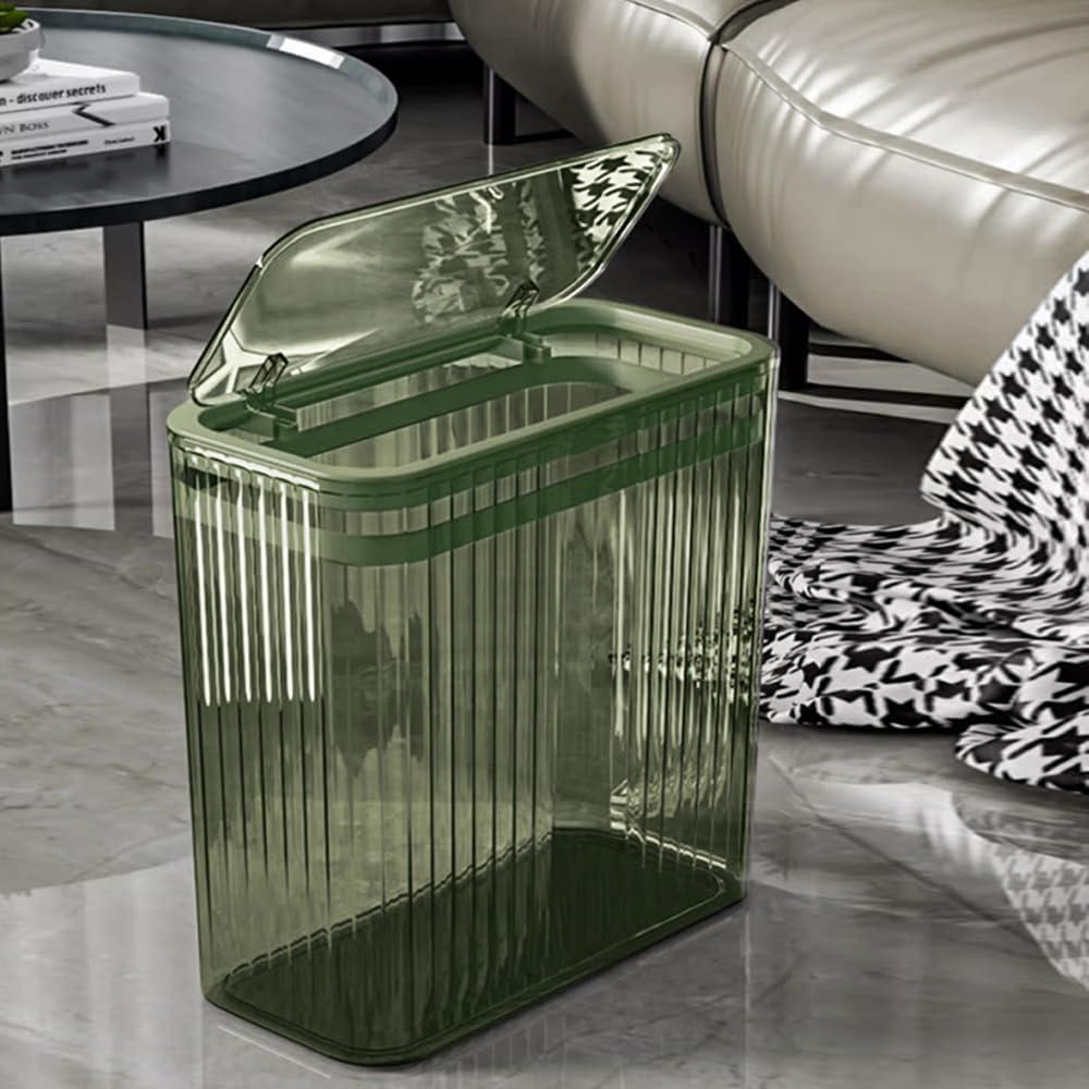 Lingerlanden clear waste bin with odor-control lid for living spaces.