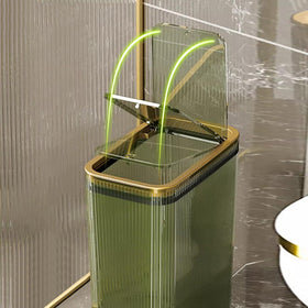 Lingerlanden press-top lid mechanism ensures quiet, one-handed operation.