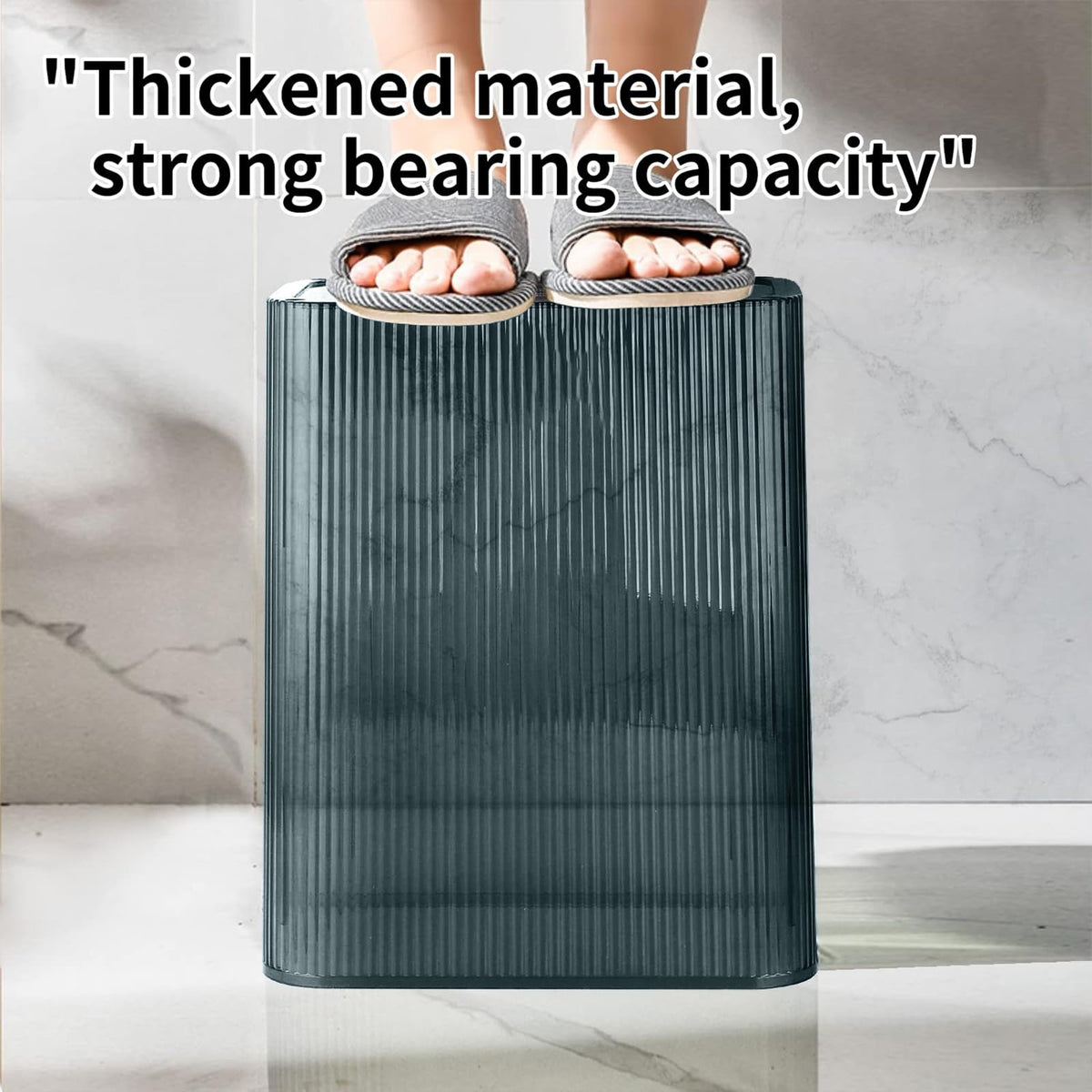 Lingerlanden press-top odor-proof bin helps minimize odors between uses.