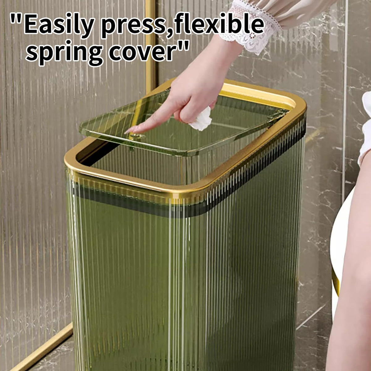 Lingerlanden slim rectangular trash bin fits compact spaces like bathrooms and small kitchens.