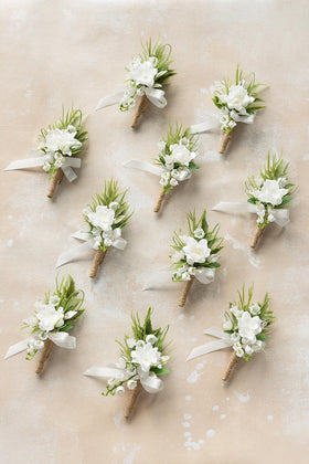Ling's Moment boutonniere for men built-in pins in action for quick attachment